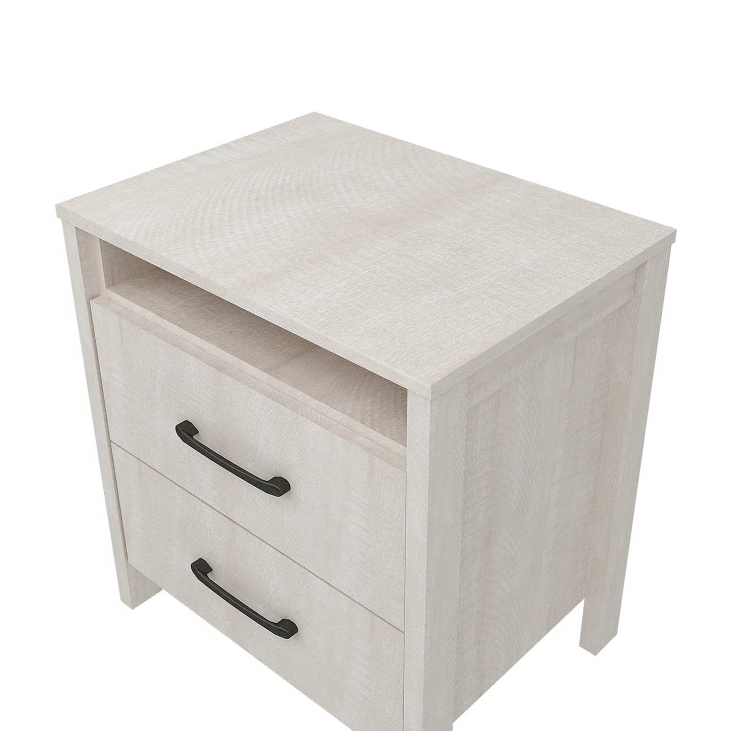 Modern Farmhouse Bedroom 2-Drawer Bedside Table Nightstand in Grey Wood Finish