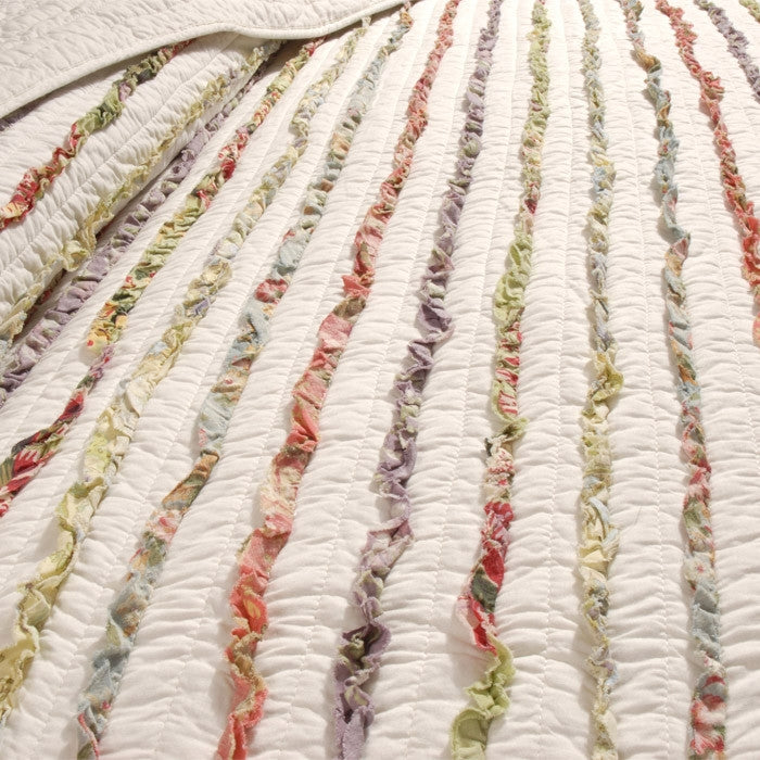 King 100% Cotton 3-Piece Oversized Quilt Set with Ruffle Stripes, linen