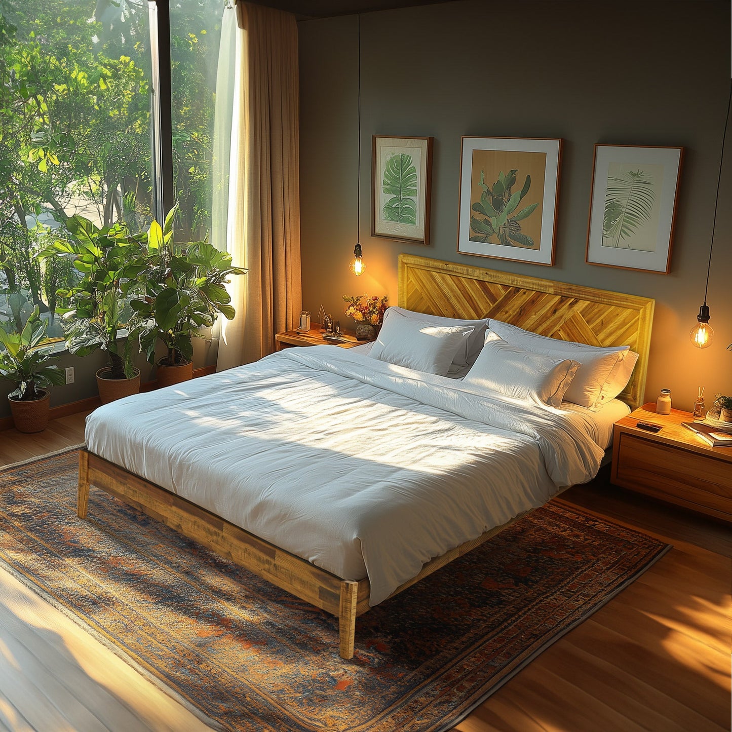 Acacia Sierra Deluxe Wood Platform Bed Frame