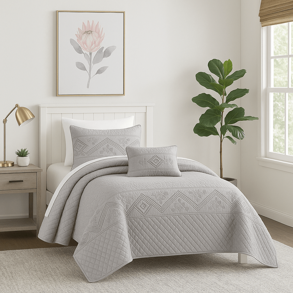 DaDa Bedding Whimsical Lavender Grey Cottage Soft Quilted Coverlet Bedspread Set (JHW866)