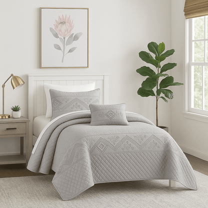 DaDa Bedding Whimsical Lavender Grey Cottage Soft Quilted Coverlet Bedspread Set (JHW866)