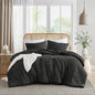 Full/Queen size Pre-Washed Pleated Microfiber Comforter Set in Black