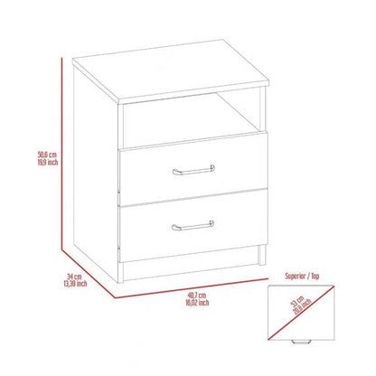 Modern 2-Drawer Nightstand End Table with Open Shelf in Black Wood Finish