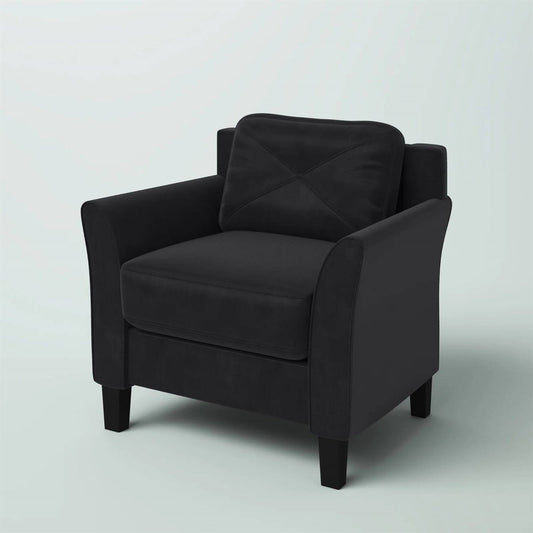 Black Microfiber Upholstered Armchair Flared Arm Chair with Tufted Back Cushion