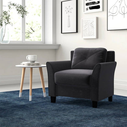 Black Microfiber Upholstered Armchair Flared Arm Chair with Tufted Back Cushion