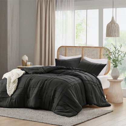 Twin/Twin XL Pre-Washed Pleated Microfiber Comforter Set in Black