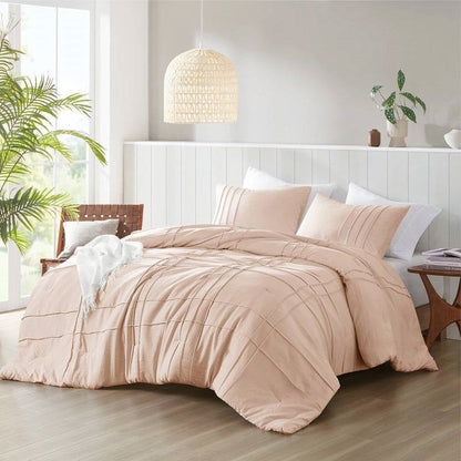 King Size Microfiber Pleated Soft Washed Comforter Set Pink Blush Color