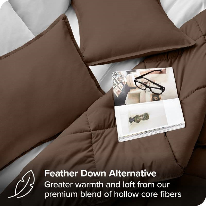Full size 3-Piece Down Alternative Microfiber Comforter Set in Chocolate Brown