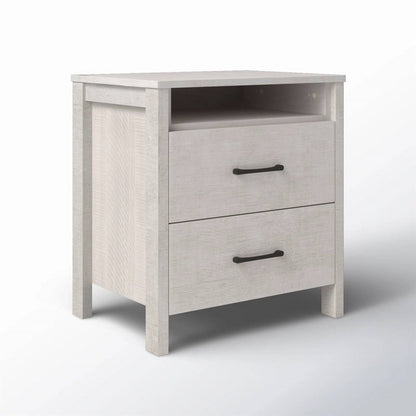 Modern Farmhouse Bedroom 2-Drawer Bedside Table Nightstand in Grey Wood Finish