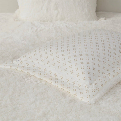 Full/Queen size Reversible Soft Sherpa Faux Fur 3-Piece Comforter Set in Ivory, microfiber