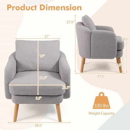 Modern Grey Sherpa Fabric Upholstered Accent Chair with Wooden Legs