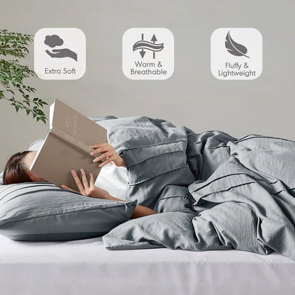 Twin/Twin XL Pleated Pre-Washed Microfiber Comforter Set in Blue Grey