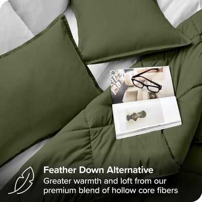 King/Cal King Wrinkle-Resistant Down Alternative Comforter Set in Olive Green