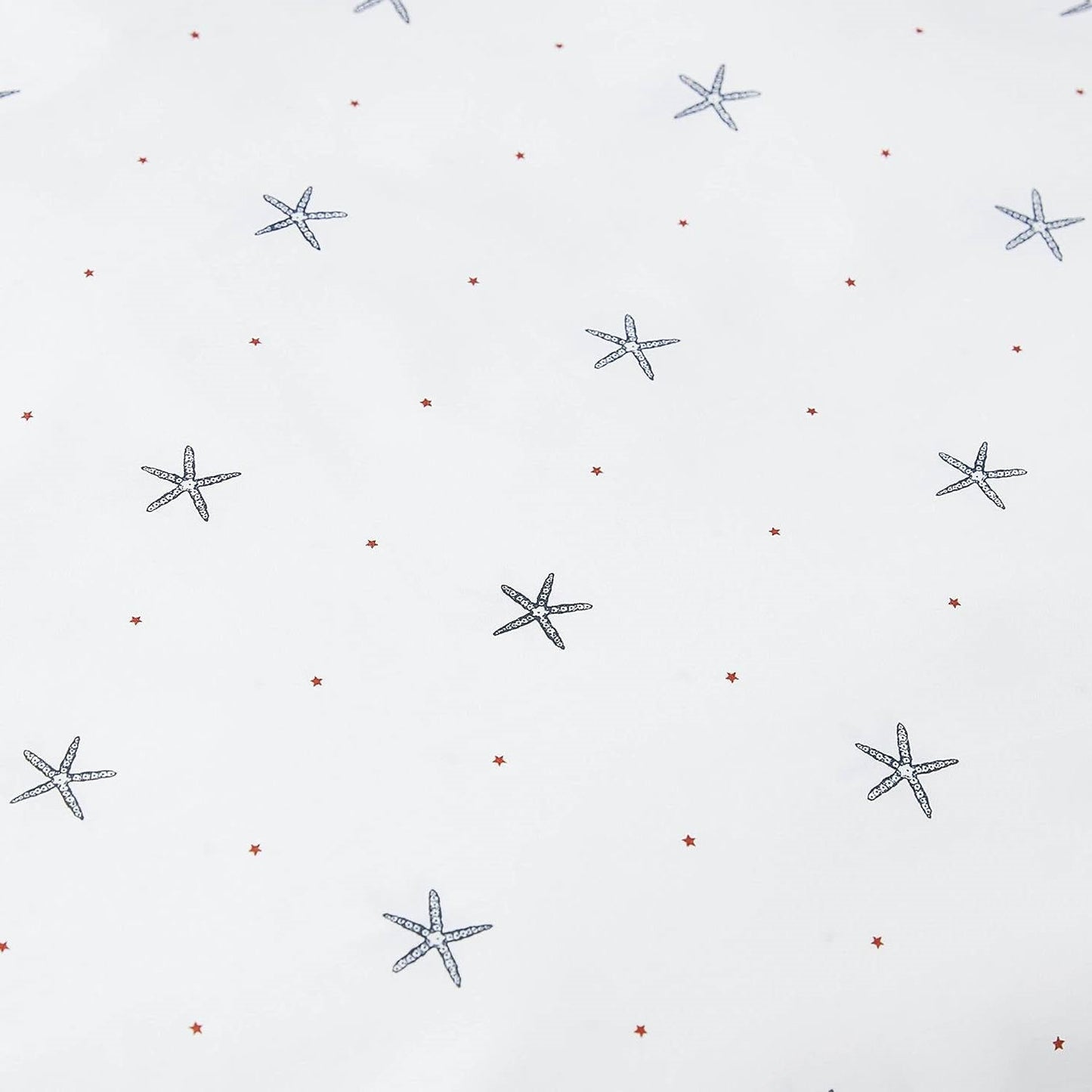 King size Coastal Beach Starfish White Navy Red 100-Percent Cotton Sheet Set, percale