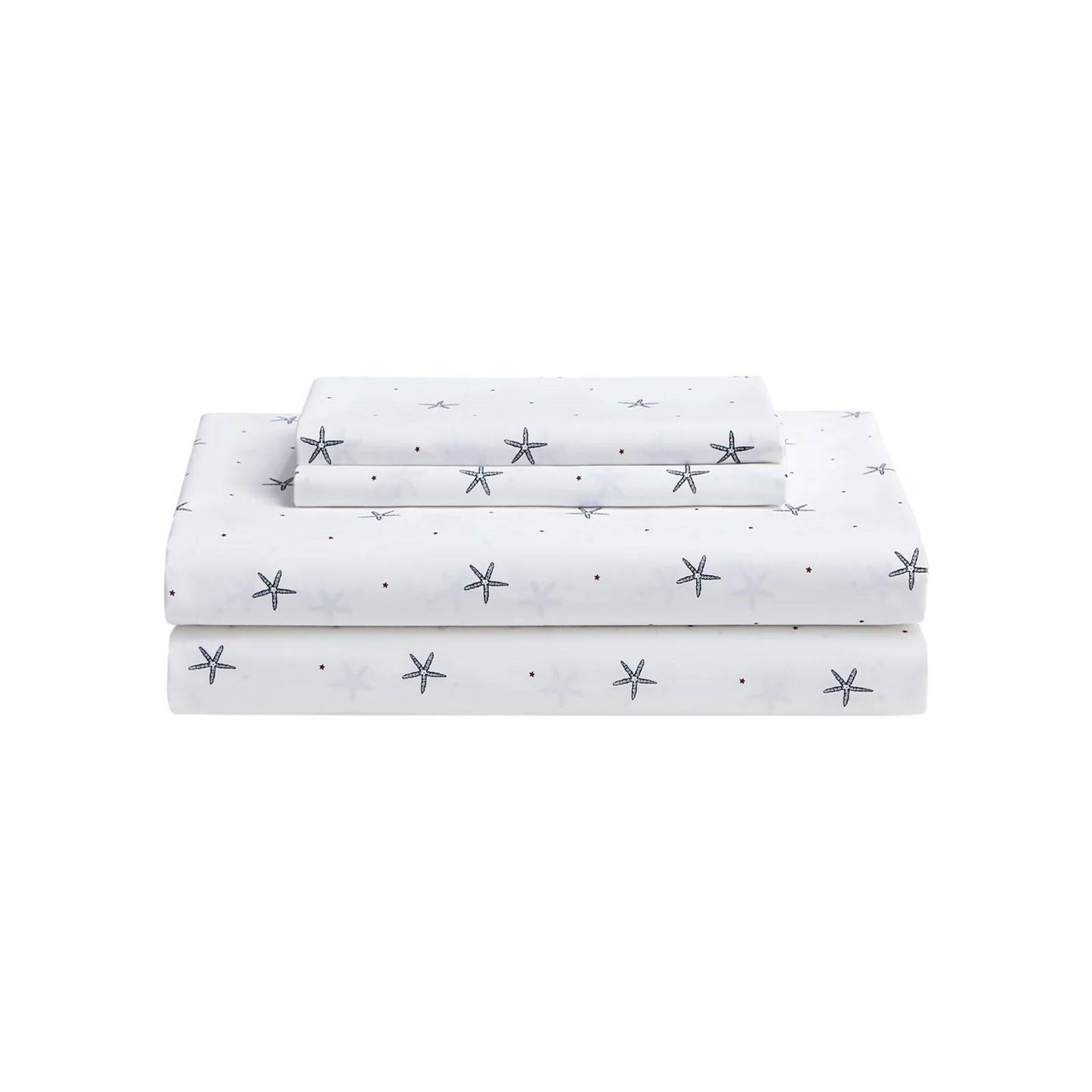 King size Coastal Beach Starfish White Navy Red 100-Percent Cotton Sheet Set, percale