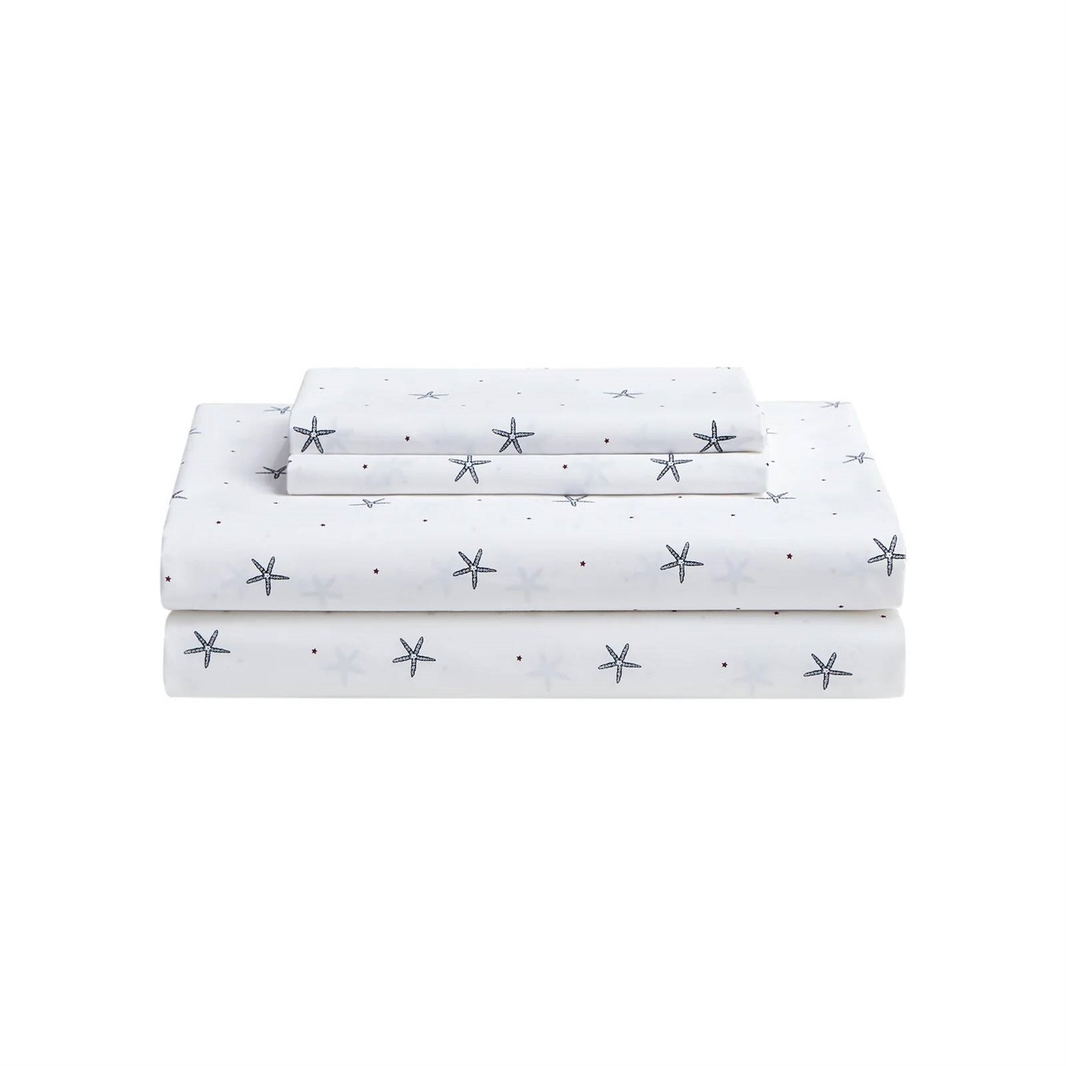 King size Coastal Beach Starfish White Navy Red 100-Percent Cotton Sheet Set, percale