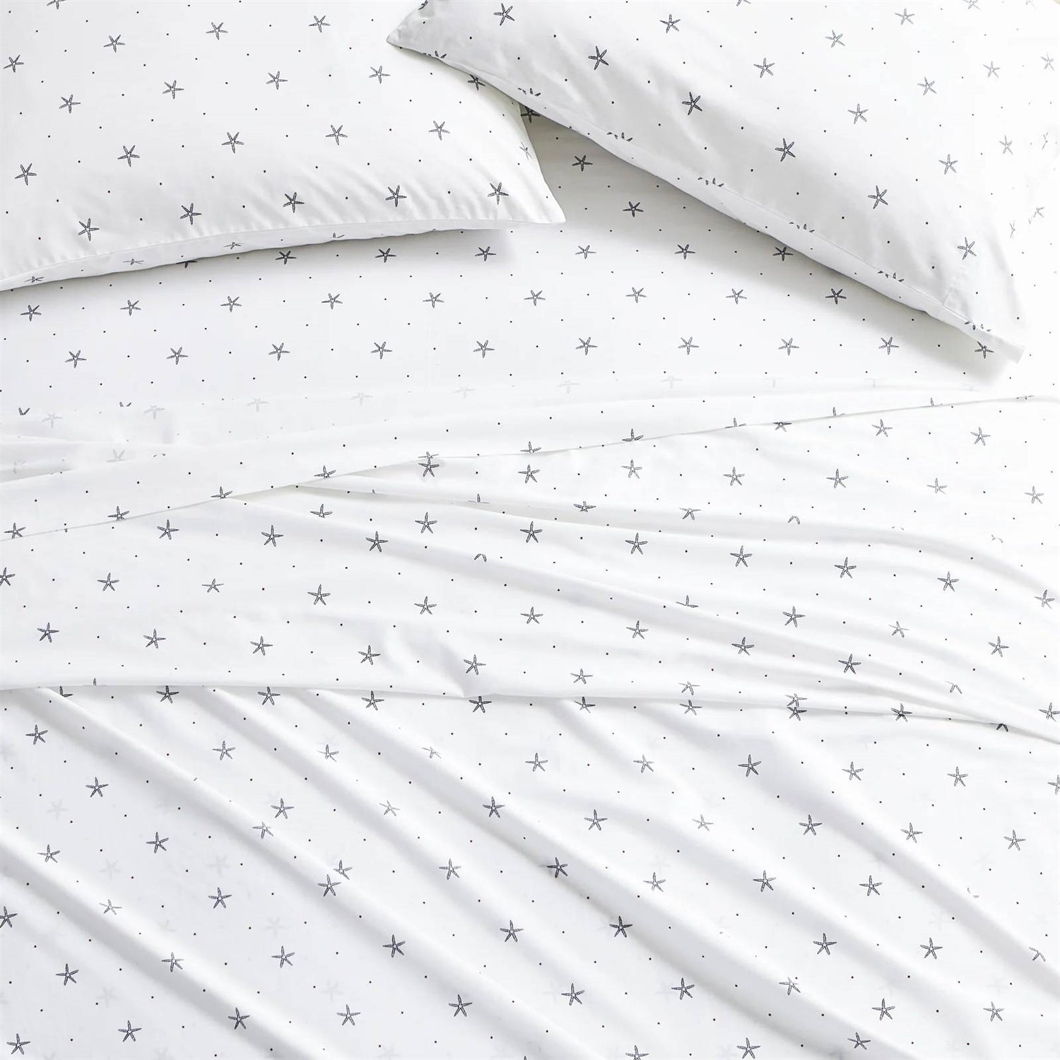 King size Coastal Beach Starfish White Navy Red 100-Percent Cotton Sheet Set, percale