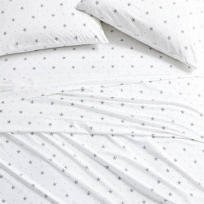 King size Coastal Beach Starfish White Navy Red 100-Percent Cotton Sheet Set, percale
