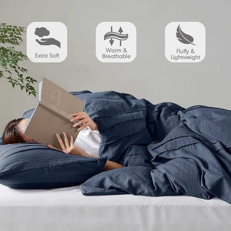 Twin/Twin XL Microfiber Pleated Bohemian style Pre-Washed Comforter Set in Navy