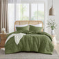Queen size Microfiber Pleated Soft Lightweight Comforter Set in Olive Green