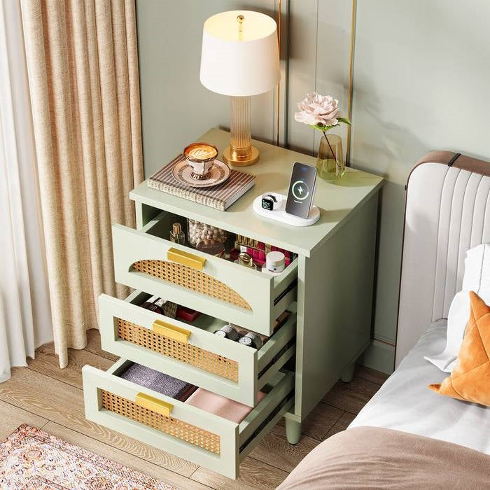 Retro Mid-Century Modern 3 Drawer Bedside Table Nightstand in Mint Green