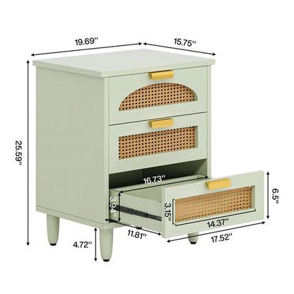 Retro Mid-Century Modern 3 Drawer Bedside Table Nightstand in Mint Green