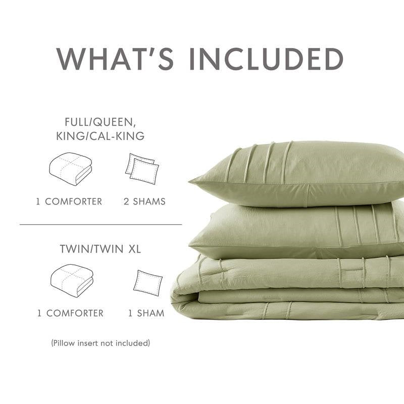 Queen size Microfiber Pleated Lightweight Soft Comforter Set in Sage Green