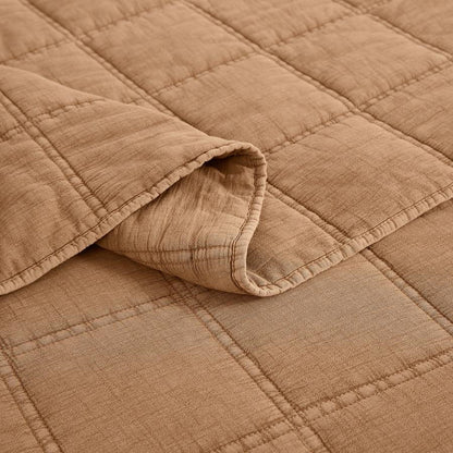 Full/Queen Size 3-Piece Taupe Brown Sienna Faded Stone Washed Cotton Quilt Set
