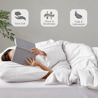 Full/Queen Size Microfiber Pleated Soft Washed Comforter Set White