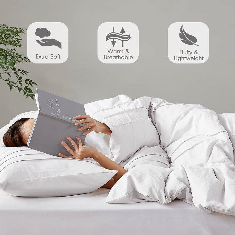 Twin/Twin XL Microfiber Pleated Soft Washed Comforter Set White