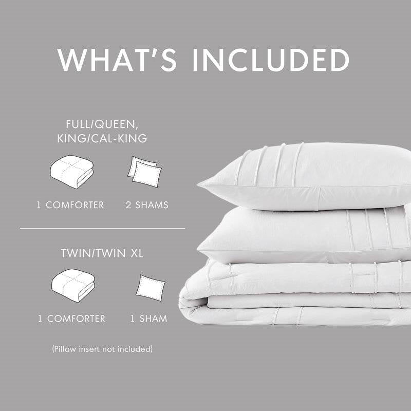 Twin/Twin XL Microfiber Pleated Soft Washed Comforter Set White